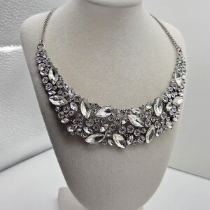Silver Tone And Rhinestones Statement Collar Necklace